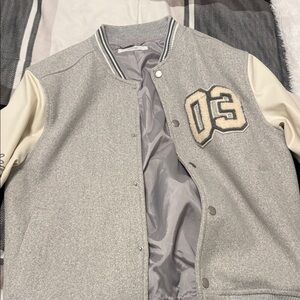 H&M Gray and Cream Kids Varsity Jacket